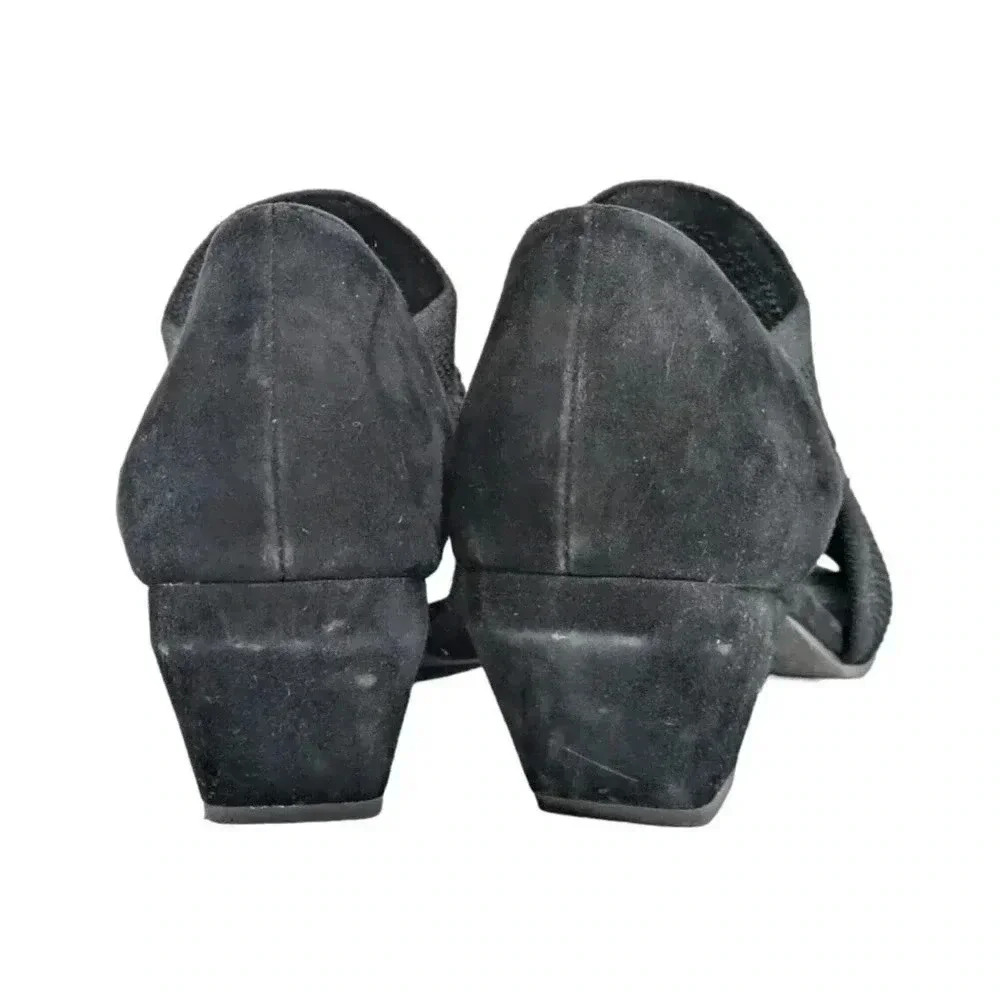 Eileen Fisher Wink Black Knit Open Toe Heels Size 6.5 Stretch Mesh Black Suede - Picture 8 of 9